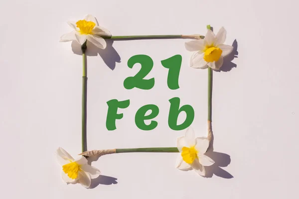 Febrero Día Del Mes Fecha Del Calendario Marco Las Flores — Foto de Stock