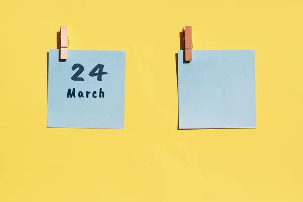 March 24St Day Month Calendar Date Two Blue Sheets Writing — Stock Photo, Image