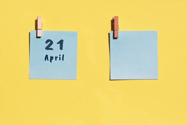 April 21St Day Month Calendar Date Two Blue Sheets Writing — Stock Photo, Image