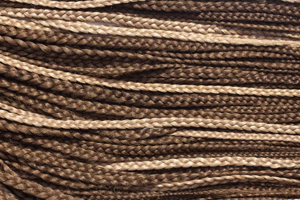 Texture Thin Brown African Braids Hair Close Braided Pigtails Dreadlocks — Stock Photo, Image