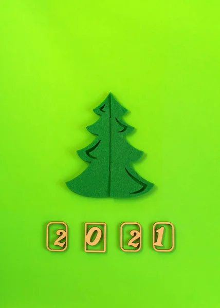 Christmas Tree Made Felt Layout Greeting Card New Year Environmentally — Foto de Stock