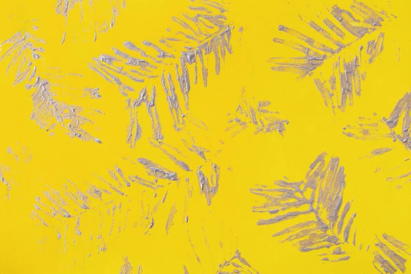 Αφηρημένο Ασημί Κίτρινο Ακρυλικό Μοτίβο Βοτανικό Αποτύπωμα Από Μια Λεπίδα — Φωτογραφία Αρχείου