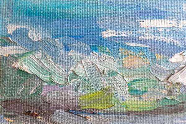 アブストラクトブルーの海の背景に油絵具 サマーアートの背景 波の自然なライトブルーのテクスチャ 絵画における印象派 海兵隊だ 絵の具のマクロ写真 現代美術 — ストック写真
