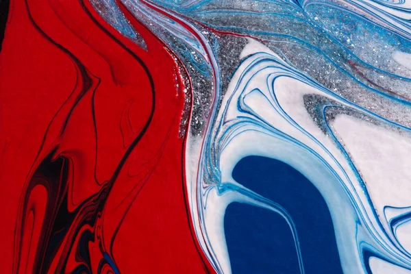 红色白色蓝色丙烯酸流体艺术 抽象创作潮流背景 动态的线条 感情的爆发 介绍网站 小册子 名片的形式 — 图库照片