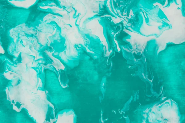 绿松石大理石质地 抽象画现代背景 蓝色的绿色和白色的色调的混合 用丙烯酸涂料的艺术品 流畅流畅的线条 时尚的明信片 海报设计 — 图库照片