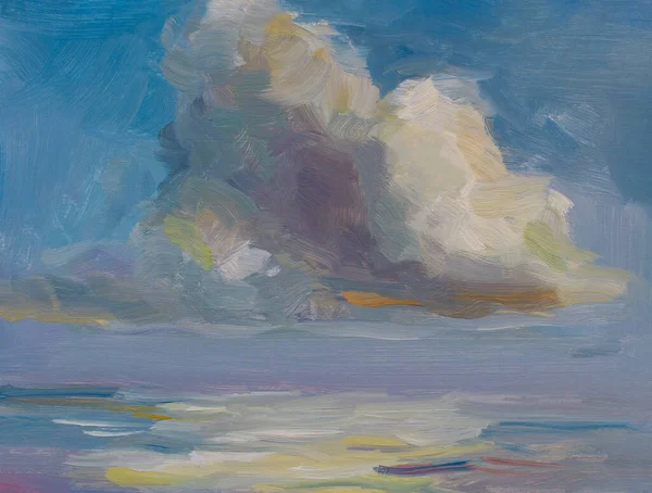 雲の海の油絵 積雲による抽象的な青い海 印象派は 空気中のエチュード レクリエーションの概念 絵葉書デザインのための芸術的背景 — ストック写真