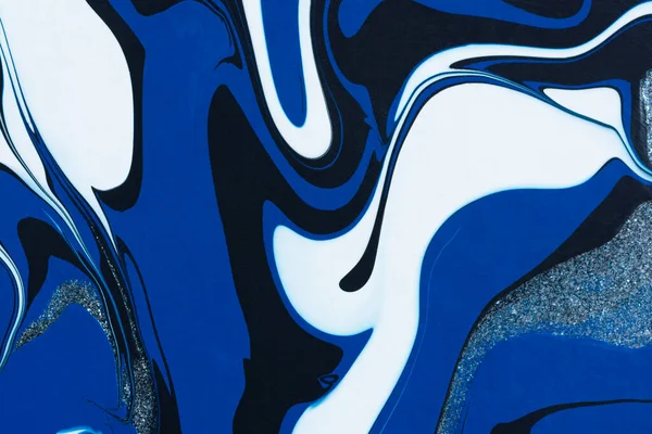 Vätskekonsistens Abstrakt Konst Akryl Bakgrund Blå Vit Svart Dynamiska Linjer — Stockfoto