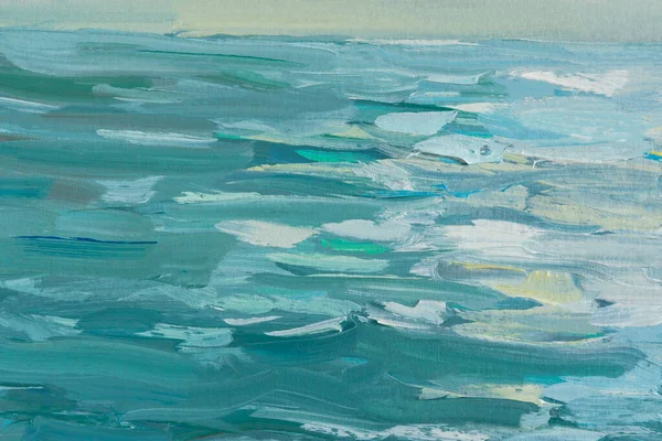 アブストラクト油絵青ターコイズ海 サマーアートの背景 ナチュラルライトブルーの波のテクスチャ 絵画における印象派 海のスケッチ 絵の断片 マクロな質感 現代美術 — ストック写真