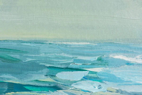 アブストラクト油絵青ターコイズ海 サマーアートの背景 ナチュラルライトブルーの波のテクスチャ 絵画における印象派 海のスケッチ 絵の断片 マクロな質感 現代美術 — ストック写真