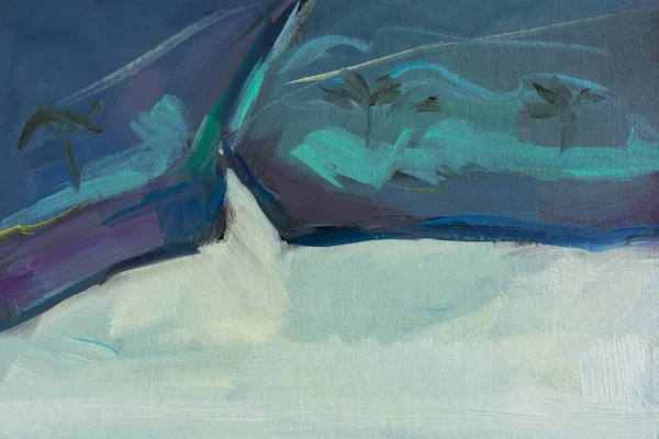 アブストラクト油絵青ターコイズ海 サマーアートの背景 ビーチの傘の自然な青と白のパターン 絵画における印象派 海のスケッチ 絵の断片 現代美術 — ストック写真