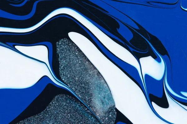 Modrá Bílá Černá Akrylové Abstraktní Tvůrčí Trend Pozadí Fluidní Umělecká — Stock fotografie