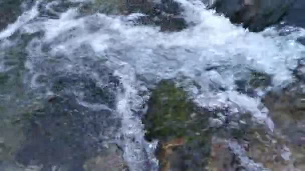 Zblízka Zuřící Horská Řeka Nejčistší Voda Teče Kamenech Silném Proudu — Stock video