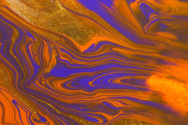 Абстрактный Оранжево Пурпурный Золотой Мраморный Фон Концептуальный Хэллоуин Акриловой Живописи — стоковое фото