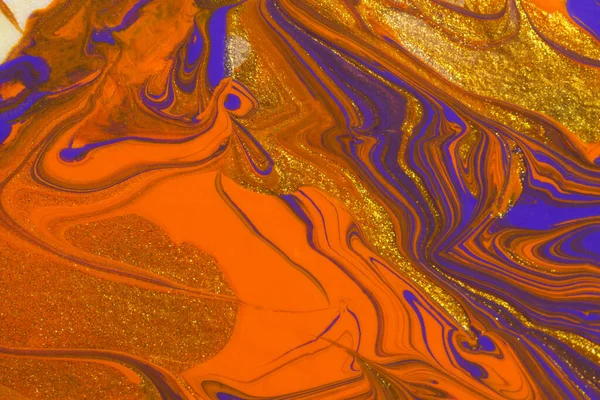 Абстрактный Оранжево Пурпурный Золотой Мраморный Фон Концептуальный Хэллоуин Акриловой Живописи — стоковое фото