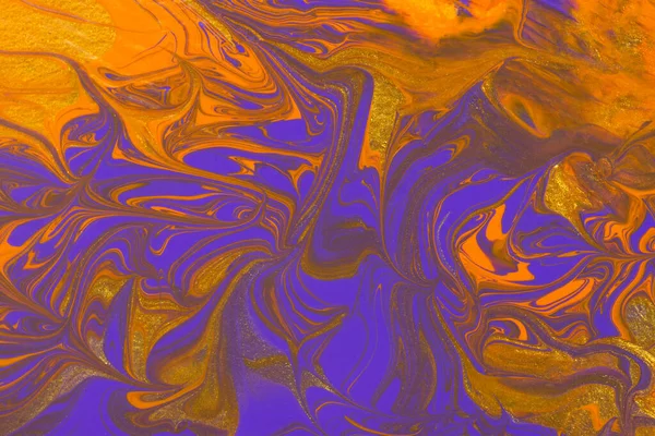 Astratto Sfondo Marmo Arancione Viola Oro Pittura Acrilica Concettuale Halloween — Foto Stock