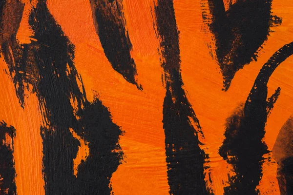 Tigre Arancione Nero Striato Acrilico Pittura Astratta Texture Concettuale Pelli Immagine Stock