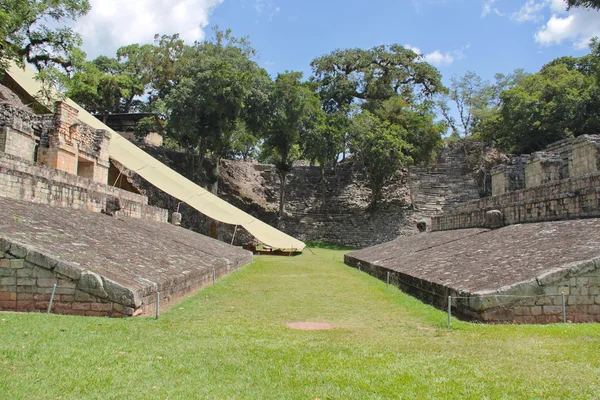 Copán, Honduras: cancha ceremonial de juego de pelota en Copán, uno de los — Foto de Stock
