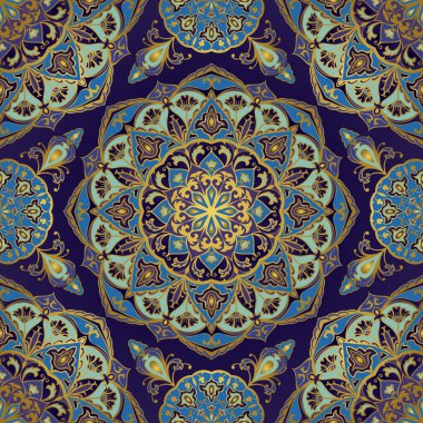 Mavi renklerde oryantal desen.