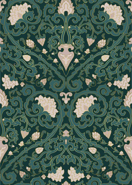 Muster Mit Zierblumen Grüner Blumenschmuck Vorlage Für Tapeten Textilien Schals — Stockvektor