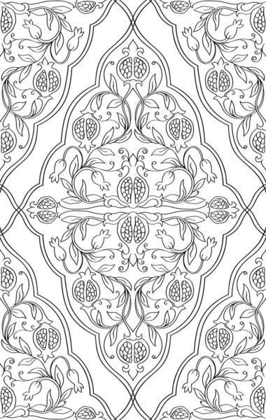 繊維のための黒と白のテンプレート ザクロと東洋のパターン — ストックベクタ