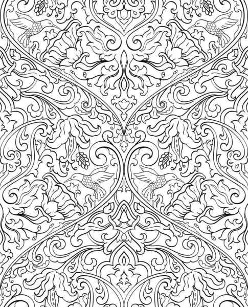 Fond Noir Blanc Motif Couture Avec Fleurs Colibri — Image vectorielle