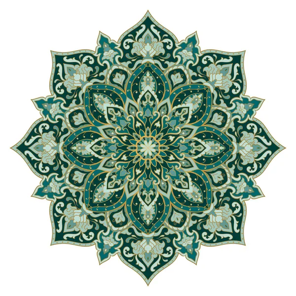 Mandala Indien Émeraude Élément Gestuel Oriental Modèle Abstrait Vert Pour — Image vectorielle