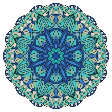 Renkli, vektör mandala mavi tonlarında.