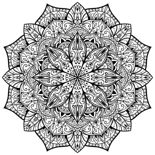 Vector, ornate mandala on a white background.