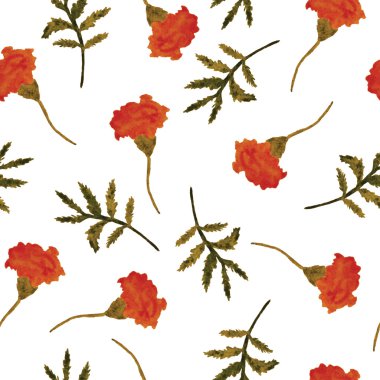 Suluboya, vektör, marigolds ile sorunsuz çiçek desenli.