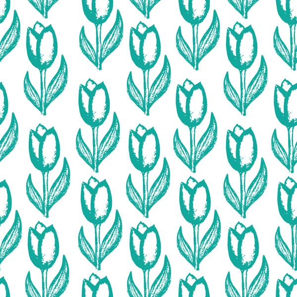 Sömlös, blommiga mönster med en utskrift av tulpaner — Stock vektor