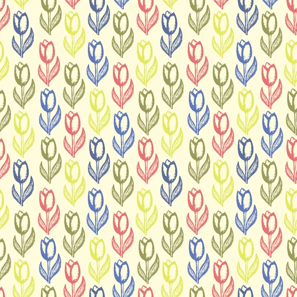 Vintage, sin costuras, fondo floral con una impresión de tulipanes — Vector de stock