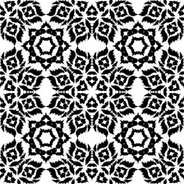 Beyaz bir arka plan üzerinde siyah Damask deseni.