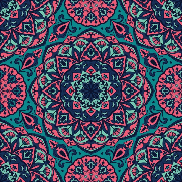 Patrón floral brillante con mandalas . — Vector de stock