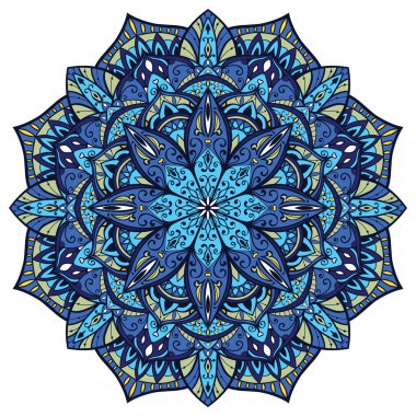 Vektör, mavi süslü mandala