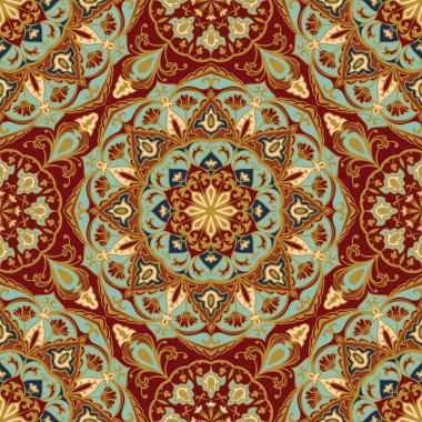 Oryantal, parlak, zengin desen.