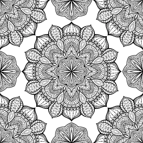 Ornate pattern with mandalas. — Stock Vector