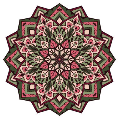 Mandala yeşil ve pembe renklerde.