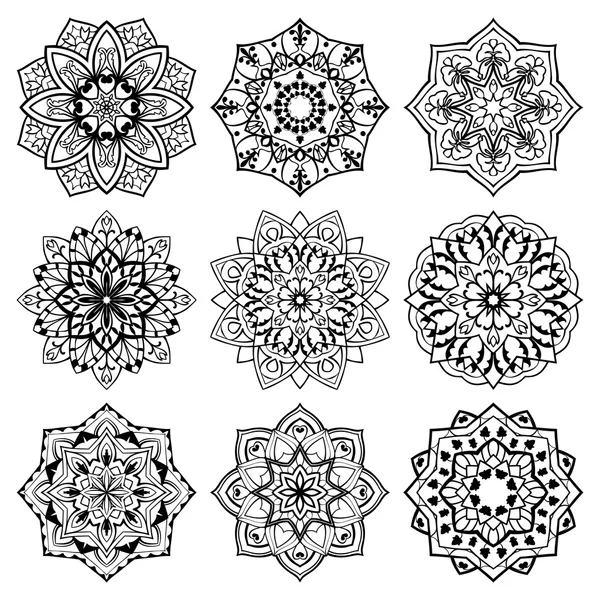 Conjunto de mandalas . — Archivo Imágenes Vectoriales