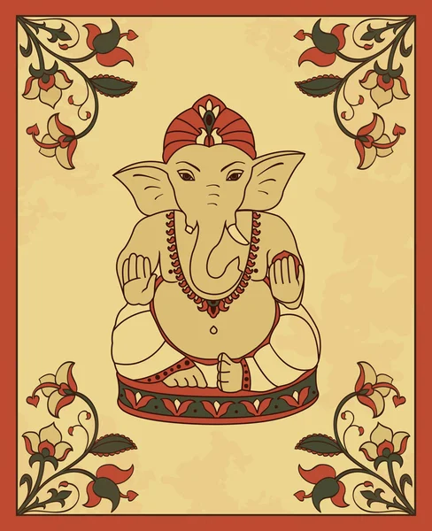 Carta vintage con Lord Ganesha . — Vettoriale Stock