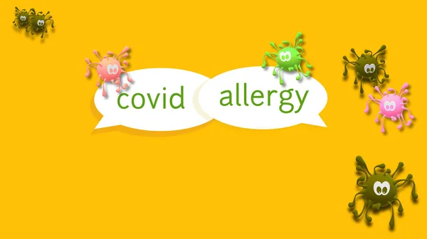 3D Illustration. COVID -19 and allergy in dialog balloons. Two speech bubbles with color. Choice, doubt, decision and / or option. Coronavirus and disease. Virus graphic.