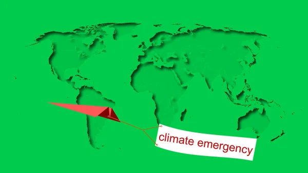 Cambiamento Clima Illustrazione Aereo Carta Che Sorvola Mappa Del Mondo — Foto Stock