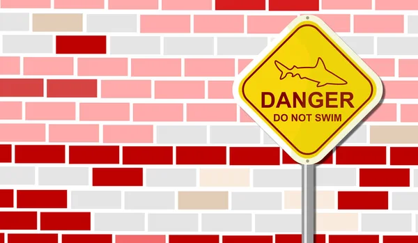 Желтая Вертикальная Вывеска Иллюстрация Кирпичной Стене Плавайте Знак Безопасности Остерегайтесь — стоковое фото