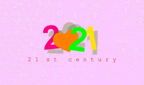 2021年テキストに心臓が挿入された21世紀 ソフトピンク色に際立つ乱数を背景にしたイラスト カラフルなモダンなデザインのバナー — ストック写真