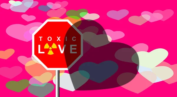 Giftig Liefdesconcept Illustratie Van Stop Beschadigende Partner Schadelijk Gevaar Gevarenbord — Stockfoto
