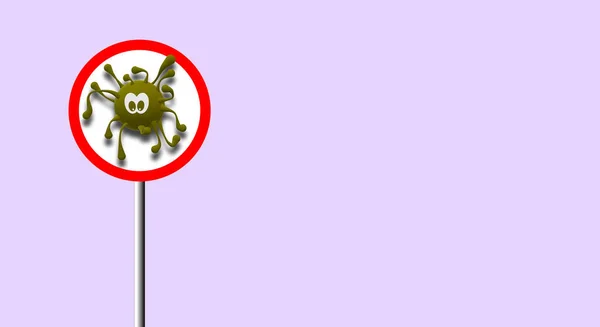 Sinal Trânsito Proibição Com Desenho Digital Vírus Simulado Covid Coronavírus — Fotografia de Stock