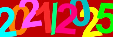 Bir zamanlar. 21. yüzyılın 20 'li yılları. 2021 ve 2025 yıllarının illüstrasyonları. Renkli grafikler, güçlü renkler ve zarif fuşya arkaplanlı büyük kontrast. 4 yıl..