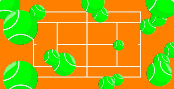 演奏場のイラスト ゲーム スポーツ 賭けや競争に関連する図面 テニスの白い線 セットトーナメント 最上階だ ボールのグループ — ストック写真