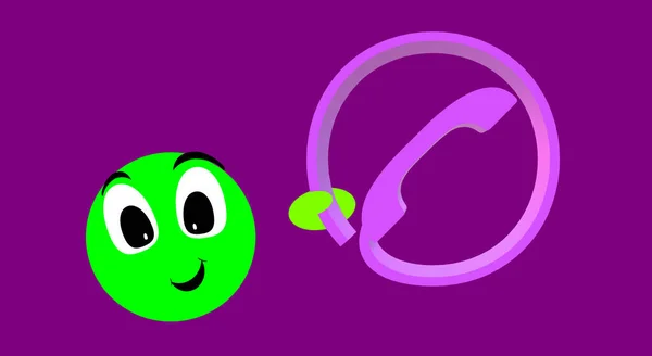 Ilustración Símbolo Telefónico Emoticon Muñeca Verde Con Expresión Bonito Personaje — Foto de Stock