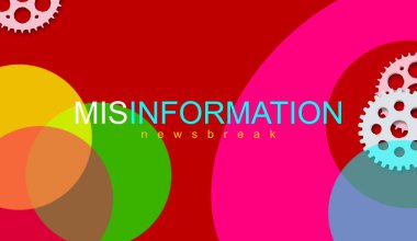 Illustration. Misinformation and Newsbreak in modern and colorful design banner. False information spread deliberately to deceive. Disinformation. Falsehood, fib, lies or incorrect. Toothed wheels. clipart