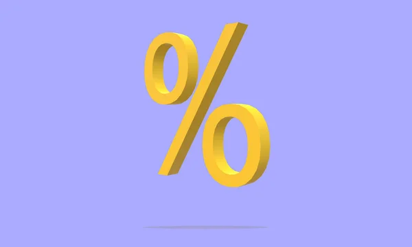 Percent symbol, 3D illustration. Logo, poster of the sign used to indicate a percentage, a number or ratio as a fraction of 100. Mathematical Operators. Yellow typeface on soft background.